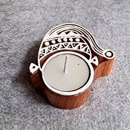 Handmade Wooden T Light Candle Set of 5 Decor